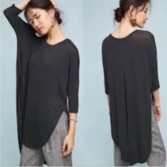 Anthropologie Deletta Gray Asymmetrical 3/4 Sleeve Tunic - Picture 1 of 8